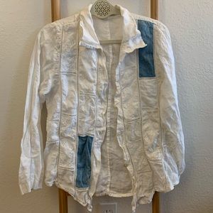 Hand-Reworked Linen Button-Up Womens
